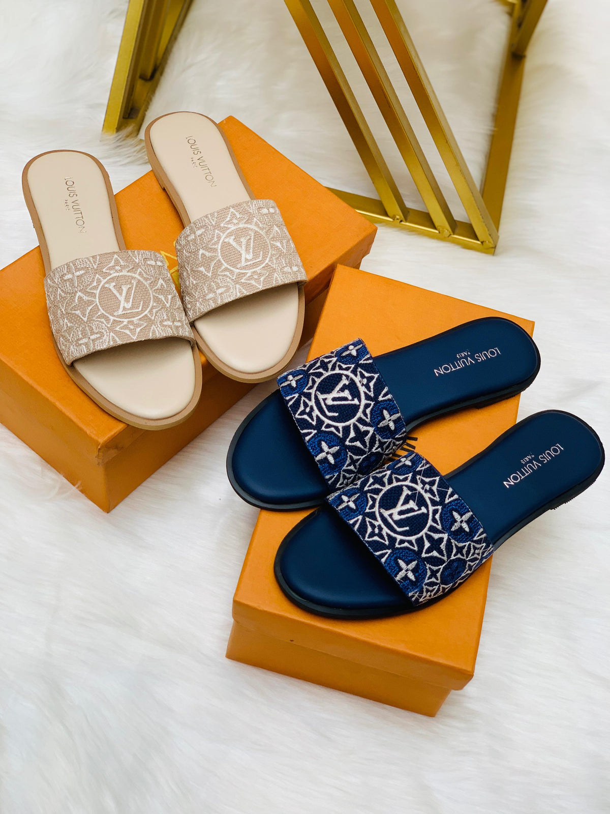 LV Embroidered Slide Slippers