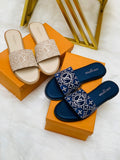 LV Embroidered Slide Slippers