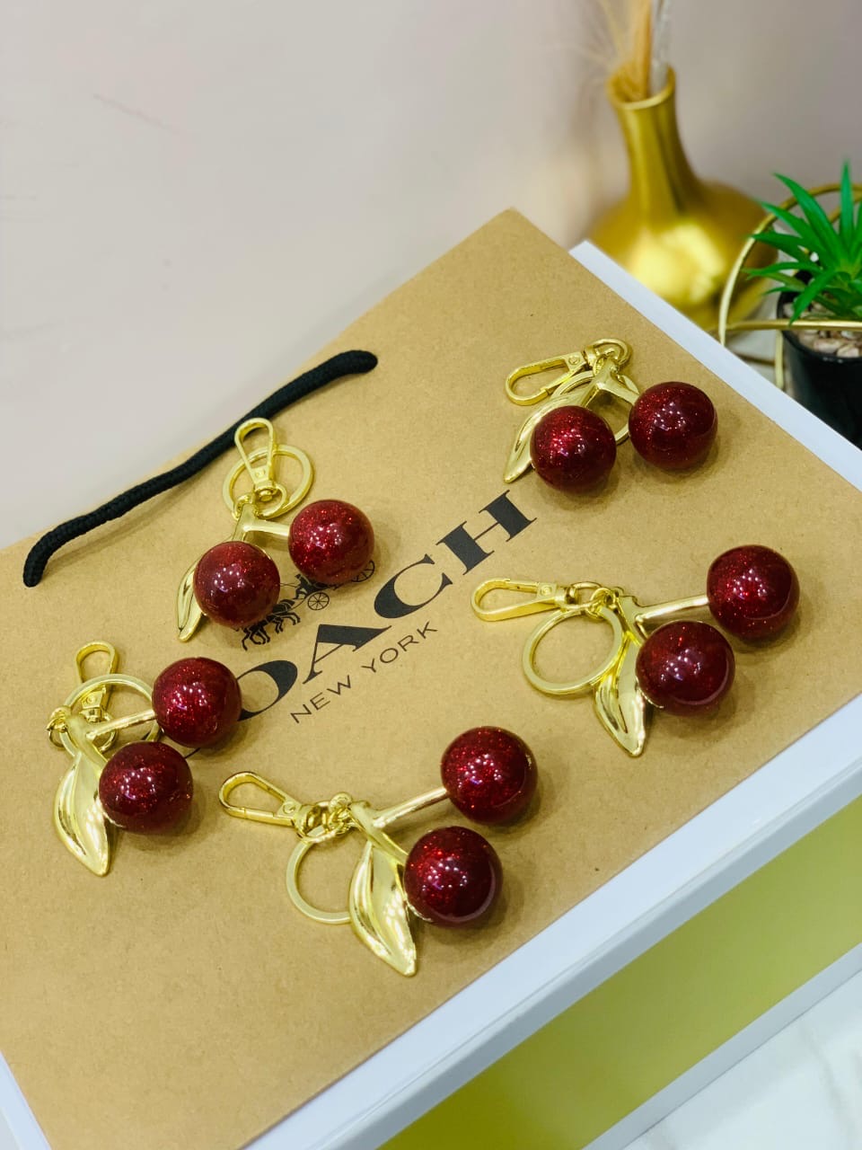 Sparkling Cherry Charm Keychain – A Touch of Sweet Luxury