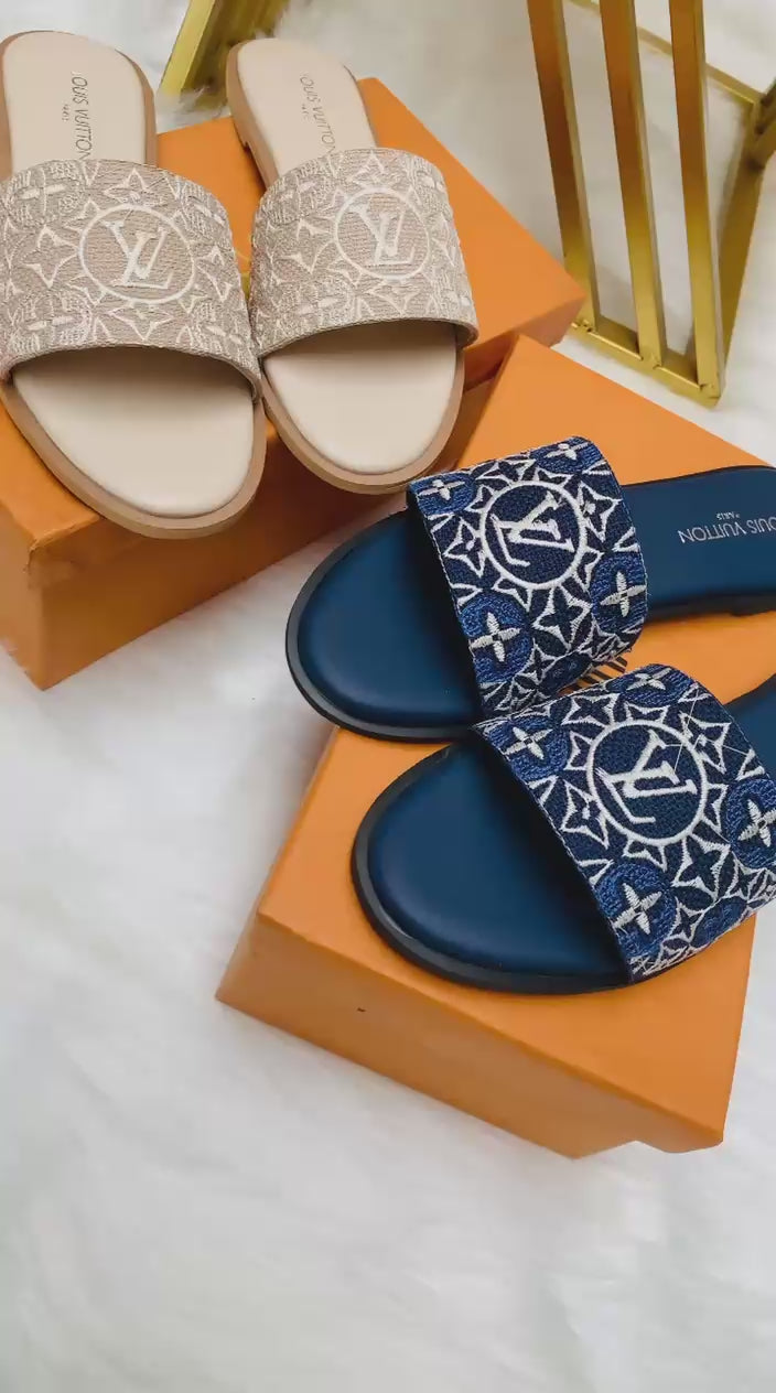 LV Embroidered Slide Slippers